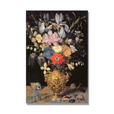 Imagem de NHLDZYH Arte em tela floral clássica natureza morta, impressão vintage estilo pintura a óleo, decoração de parede botânica para sala de estar elegante, sala de jantar. C37. 30x42cm. Somente tela