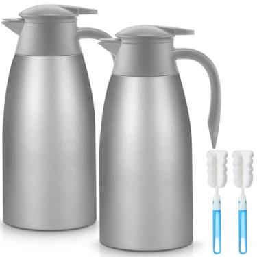 Imagem de Norme 2 jarras térmicas de aço inoxidável com isolamento térmico para líquido quente a vácuo, recipiente térmico, dispensador de jarra com escovas para manter o leite de água quente (cinza, 1,5 g)