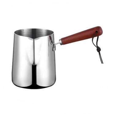 Imagem de Panela para aquecedor de manteiga de leite, panela de café turco de 550 ml com cabo de madeira, panela de derretimento de chocolate, cafeteira árabe grega Cezve Ibrik Briki para xarope de bordo, aço