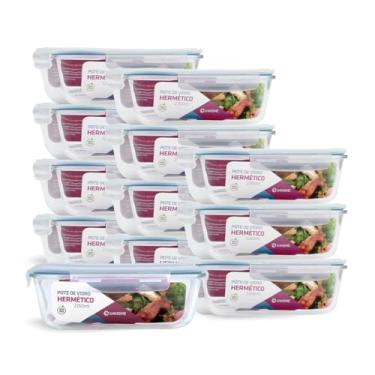 Imagem de Kit 12 Potes de Vidro Retangular com Tampa Hermética 2260ml (Azul)