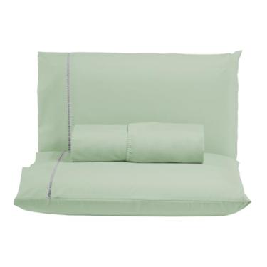 Imagem de Kit Jogo Lençol Ponto Palito Solteiro 2 peças 300 Fios 100% Algodão (vERDE)