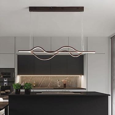 Imagem de Luminária pendente com controle remoto, design linear moderno, lustre LED, luminária pendente regulável para sala de jantar, escritório e sala de estar (120 cm de comprimento)
