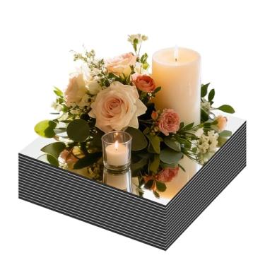 Imagem de Pacote com 16 peças centrais quadradas espelhadas para mesas, centros de mesa de espelho de acrílico de 30,5 cm, bandejas quadradas de acrílico, placas de vela espelhadas para decorações de
