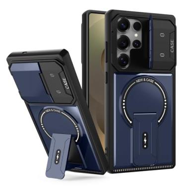 Imagem de LTLMYDAM Capa legal para Samsung Galaxy S26 Ultra/S26 Plus/S26, capa magnética fina para câmera deslizante militar, suporte ajustável, azul, S26 Plus