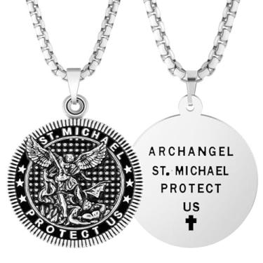 Imagem de daijbling Colar de São Miguel, colar com pingente de medalha de São Cristóvão para homens, amuletos religiosos, joias de presente para homens e mulheres