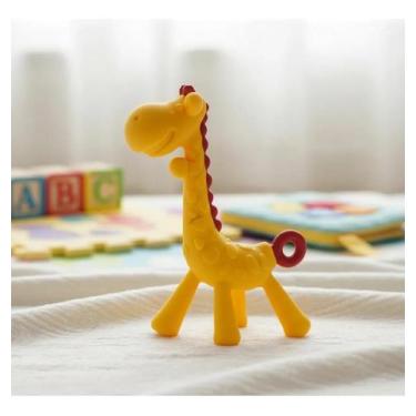 Imagem de Mordedor Girafa Bebê Macio Silicone Brinquedo Infantil Girafa Amarela 