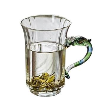 Imagem de Copo de borossilicato transparente, caneca de vidro soprado à mão de 306 g com alça requintada em forma de dragão