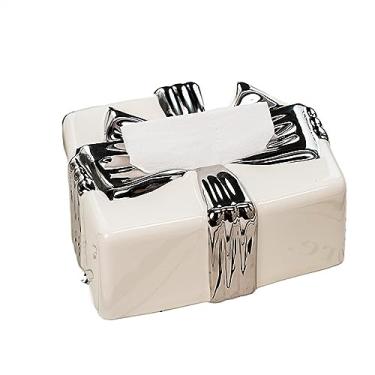 Imagem de KHUTRW3D Caixa de lenços de cerâmica criativa moderna para sala de estar doméstica, gaveta de mesa de jantar, mesa de café (branca)