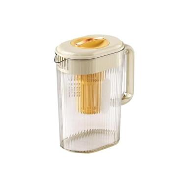 Imagem de Jarro de água grande com tampa e bico garrafa de bebida recipientes de chá frio de plástico jarro de geladeira para bebida gelada chaleira jarra de chá gelado (amarelo)