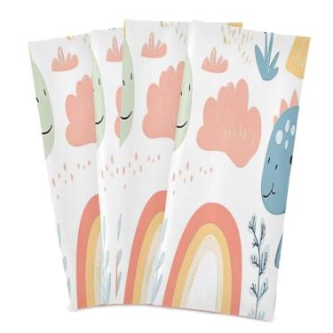 Imagem de Wassud Toalhas de cozinha de dinossauros fofos panos de prato de cozinha pacote com 4 panos de prato macios com laço para pendurar toalha de mão super absorvente de secagem rápida toalhas de chá de