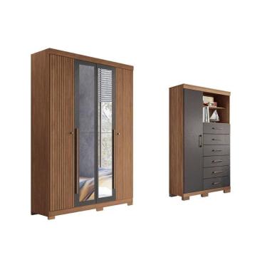 Imagem de Guarda Roupa +cômoda 2 Peças Qc312 Jatobá/grafite - Santos Andirá