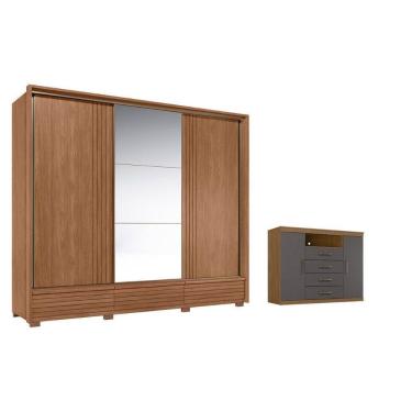 Imagem de Guarda Roupa +1cômoda Qc509 Jatobá/grafite - Santos Andirá