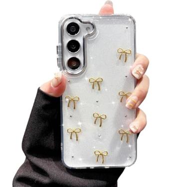 Imagem de EYZUTAK Capa para Samsung Galaxy A35 5G, capa de telefone com laço 3D com glitter fofo e brilhante laço transparente design estético capa protetora fina macia durável TPU transparente para mulheres