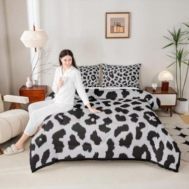 Imagem de Conjunto de edredom abstrato com manchas de pele de chita, tamanho casal, decoração de quarto de luxo para crianças, meninas, mulheres, edredom com estampa de leopardo, preto e cinza, pele de animal