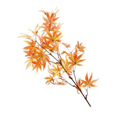 Imagem de GLOGLOW Planta Artificial Ramo de Folhas de Bordo Artificiais, 83 Cm de Comprimento, Tecido de Seda e Plástico, 34 Folhas, Design Realista para Decoração de Casa e Jardim Decoração Diária (Laranja)