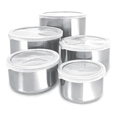 Imagem de Conjunto de Potes em Aço Inox com Tampa Plástica, 5 Peças, Design Moderno, 250ml a 1250ml