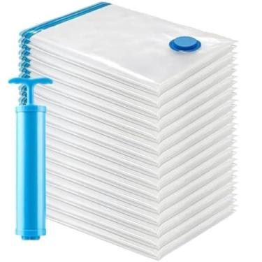 Imagem de Kit 10 Sacos a Vácuo Organizadores de Roupas (50x60cm) + Bomba Manual Portátil - Otimize Espaço em Armários, Malas e Viagens