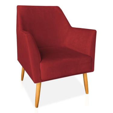 Imagem de Poltrona Decorativa Julia Veludo Vermelho Pés Palito Castanho