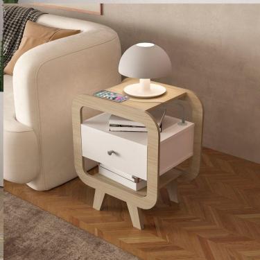 Imagem de Mesa De Apoio Lateral Com Usb Artely Theo Naturale - Branco