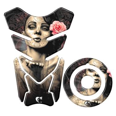 Imagem de Adesivo Protetor Tanque E Bocal Moto Yamaha Caveira Mexicana Caveira Mexicana Com Flor