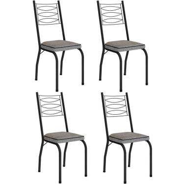 Imagem de Kit 4 Cadeiras Aço Carbono Tubular Metálica Acabamento D-25 Luana Preto-grafiato