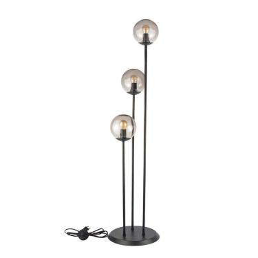 Imagem de Abajur Coluna Newton 3 Globos Esfera De Vidro Fumê - Preto