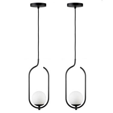 Imagem de Kit 2 Pendentes Lustres On Clip Preto Globo De Vidro Branco