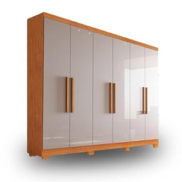 Imagem de Guarda-roupa Casal 6 Portas 2 Gavetas Sergipe em Mdf com Pés 180cm Naturalle/off White - Bianchi Móveis