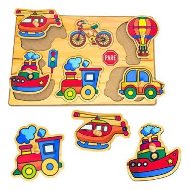 Imagem de Quebra cabeça Infantil com Pinos Painel Divertido Transportes Brinqued
