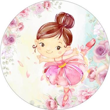 Imagem de Painel de Lona Redondo Bailarina Aquarela Flores e Rosa - Fabrika De F