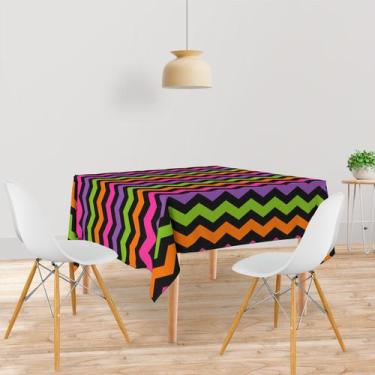 Imagem de Toalha De Mesa Quadrada 4 Lugares Tecido Oxford Chevron Neon  - 140x14