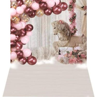 Imagem de Fundo Fotográfico Newborn Tecido Cavalinho Balões 1,50X2,20