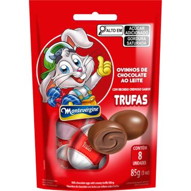 Imagem de Ovinhos de Chocolate ao Leite Montevérgine Trufas 85g 8 Unidades Recheio Cremoso