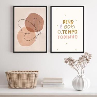 Imagem de Kit 2 Quadros Borboleta Deus é Bom 45x34cm com Vidro - Quadros On-Line