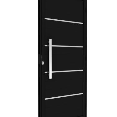 Imagem de Porta de Alumínio de Giro Lambri com Friso Puxador 60cm 215x89cm Abertura Esquerda Riobras Alumínio Preto