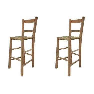 Imagem de Kit 2 Banquetas de Palha com Encosto de Madeira - Floresta Carpintaria