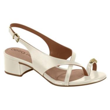 Imagem de Sandália Feminina Beira Rio Salto Bloco Dedo Dourado Original -, Branc
