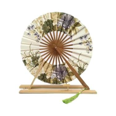 Imagem de Leque Redondo Japonês Portátil E Dobrável Para Mulheres, Leque Decorat