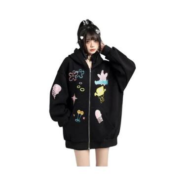 Imagem de Moletom Feminino Com Capuz E Zíper, Manga Comprida, Estilo Harajuku Y2