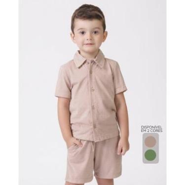 Imagem de Conjunto camisa botão bermuda verão clássico leve fresquinho estiloso - Menino 1 a 10 anos-Masculino