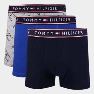 Imagem de Kit Cueca Boxer Tommy Hilfiger Stretch Trunk Fancy 3 Peças, Cinza, Azu