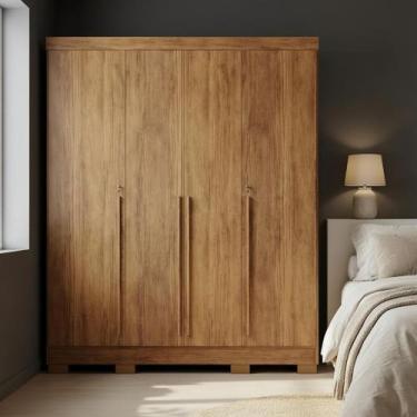 Imagem de Roupeiro Guarda Roupa de Casal com 4 Portas 3 Gavetas Cedro - Repleta