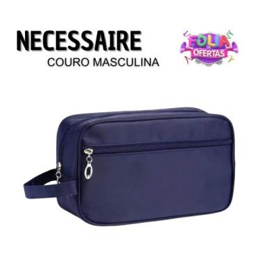 Imagem de Necessaire de Couro Masculina Com Alça Lateral Para Viagem e Festas - 