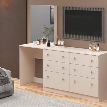 Imagem de Cômoda Penteadeira 6 Gavetas e Espelho Maite Yescasa Off White