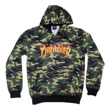 Imagem de Moletom Thrasher Magazine Canguru Especial Flame Logo - Camuflado Verde-Masculino