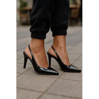 Imagem de Sapato Scarpin Aberto Atrás Salto Agulha 9cm Fino Feminino Calçado Con