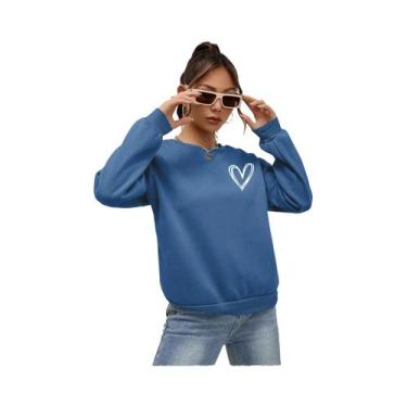 Imagem de Moletons Femininos Com Estampa De Coração, Casuais E Confortáveis, Hoo