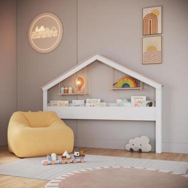 Imagem de Cabeceira Cama Infantil Estilo Casinha com Livreiro e Prateleira Suspe