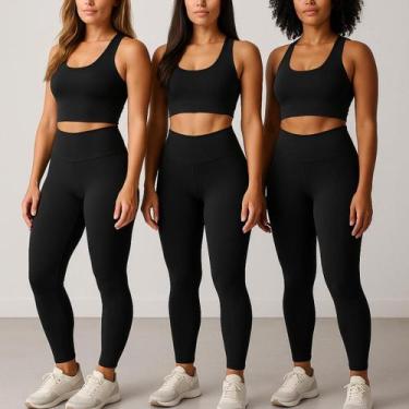 Imagem de Kit 3 Calça Legging Grossa Dia A Dia Fitness Academia - Rivas, Preto, 