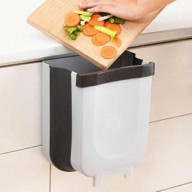 Imagem de Lixeira Dobrável Pia Pendurar Cesto Suporte Sujeira Descarta Reciclage